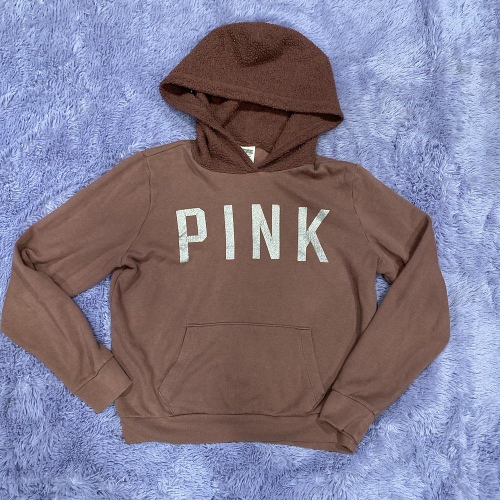 PINK Logo Victoria's Secret Hooded Women's Hoodie With Glitter‎ Size S 2019